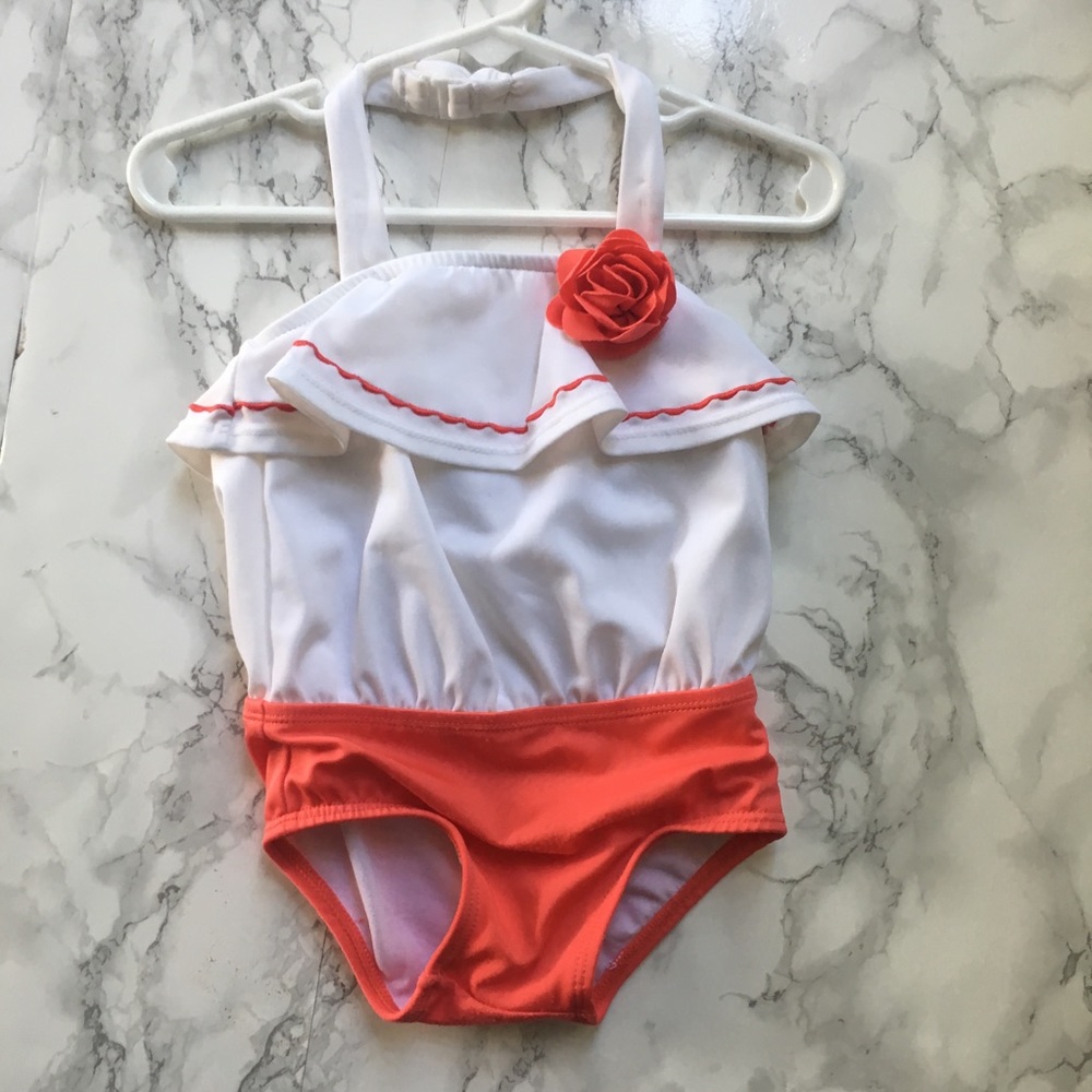Janie and jack coral and white one piece swimsuit